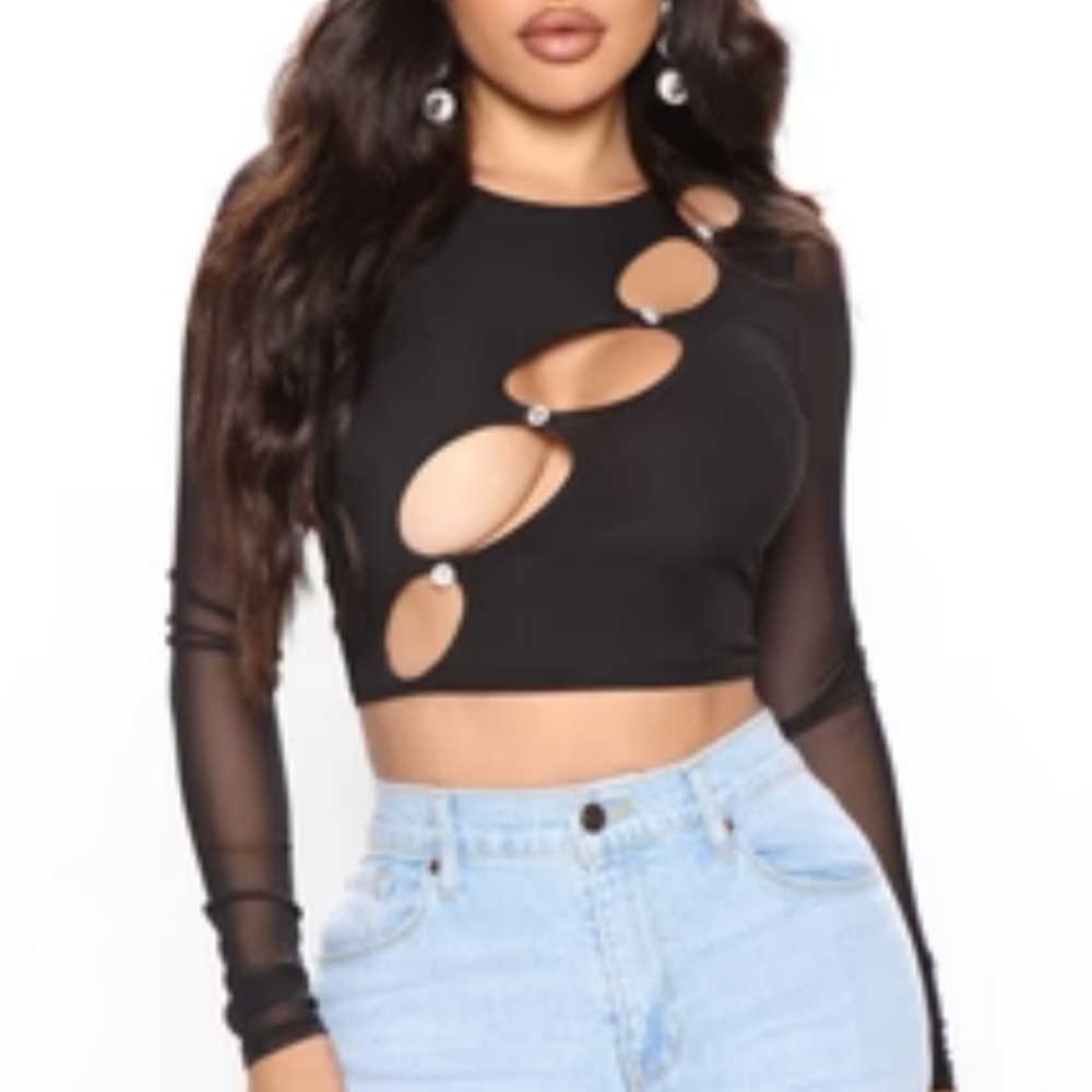 Black Cut-Out Long Sleeve Top